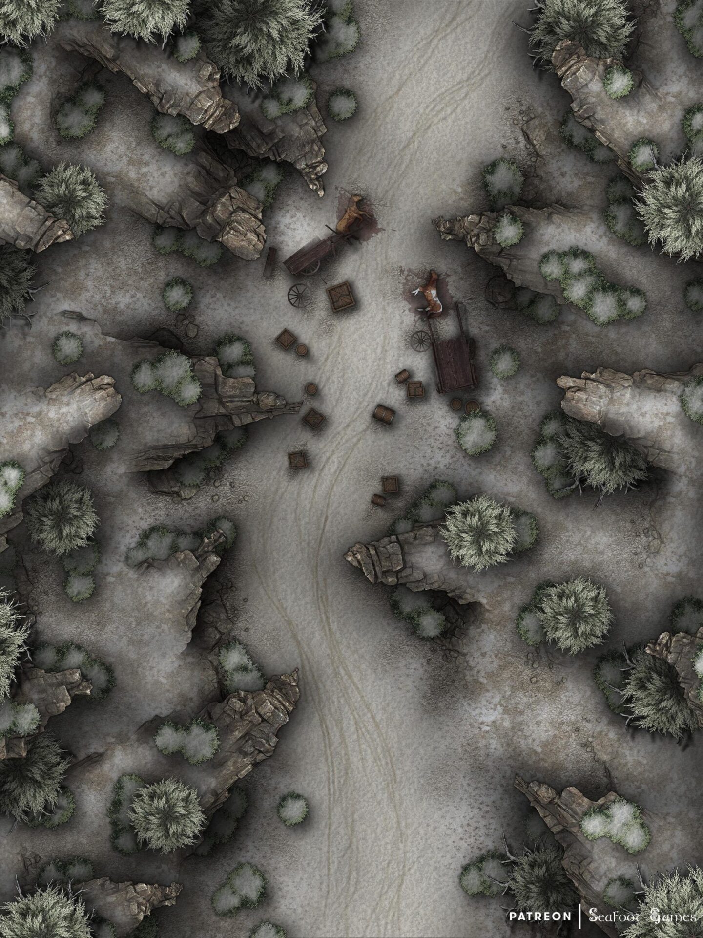 Free TTRPG Battlemap Frozen Maw Pass Ambush Seafoot Games