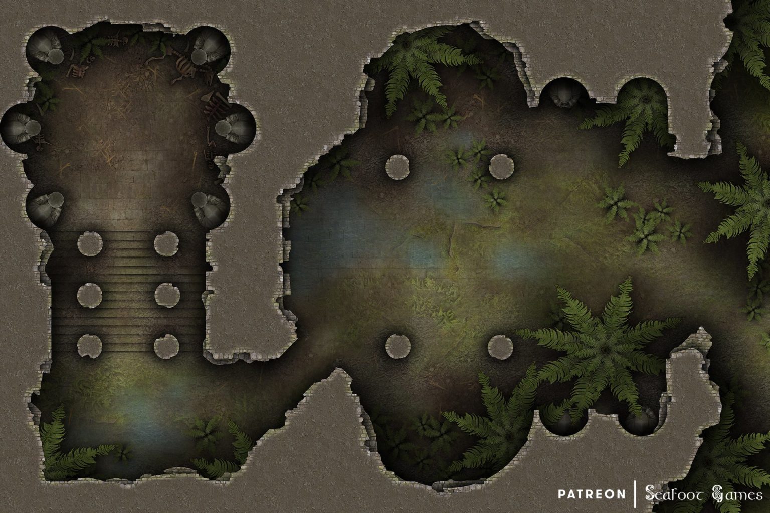 Free TTRPG Battlemap Temple Boneyard Seafoot Games