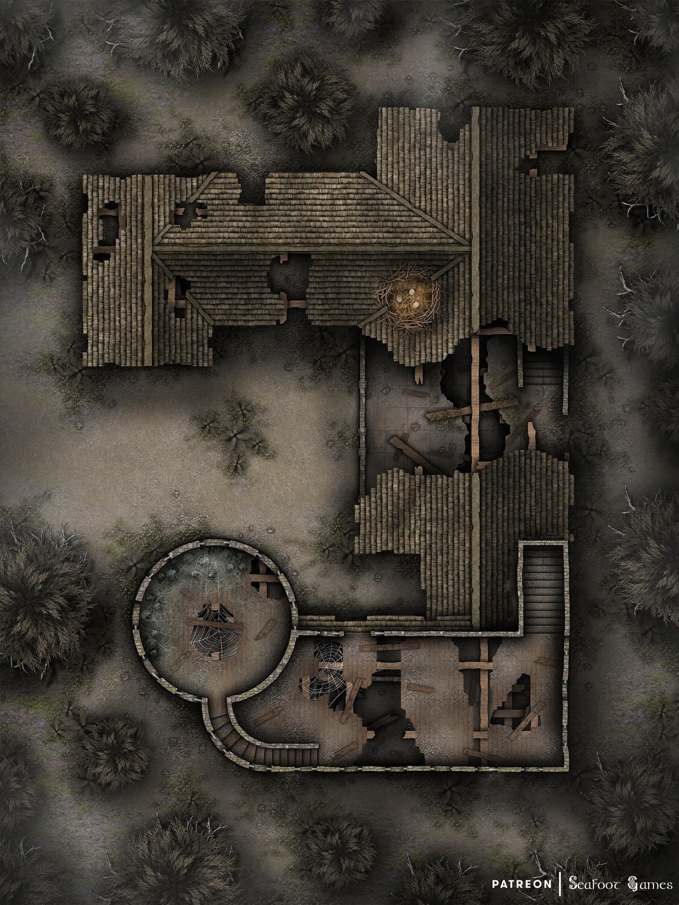 Free Multi Level TTRPG Battlemap Haunted Orphanage Seafoot Games