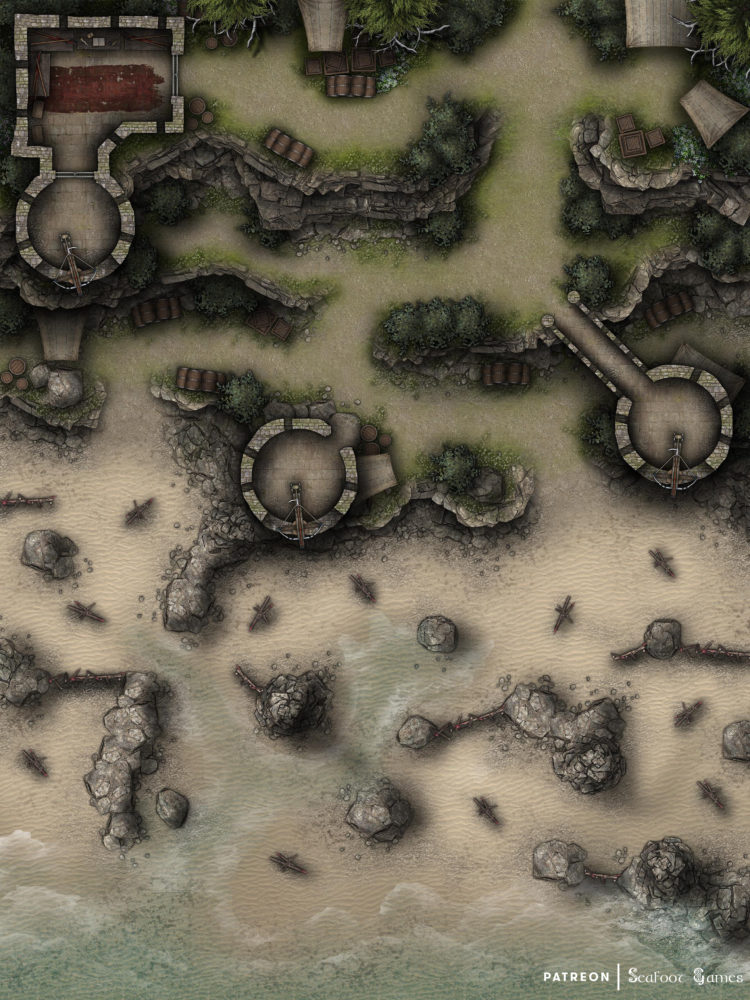 Free Ttrpg Battlemap Fortified Beach Outpost Seafoot Games