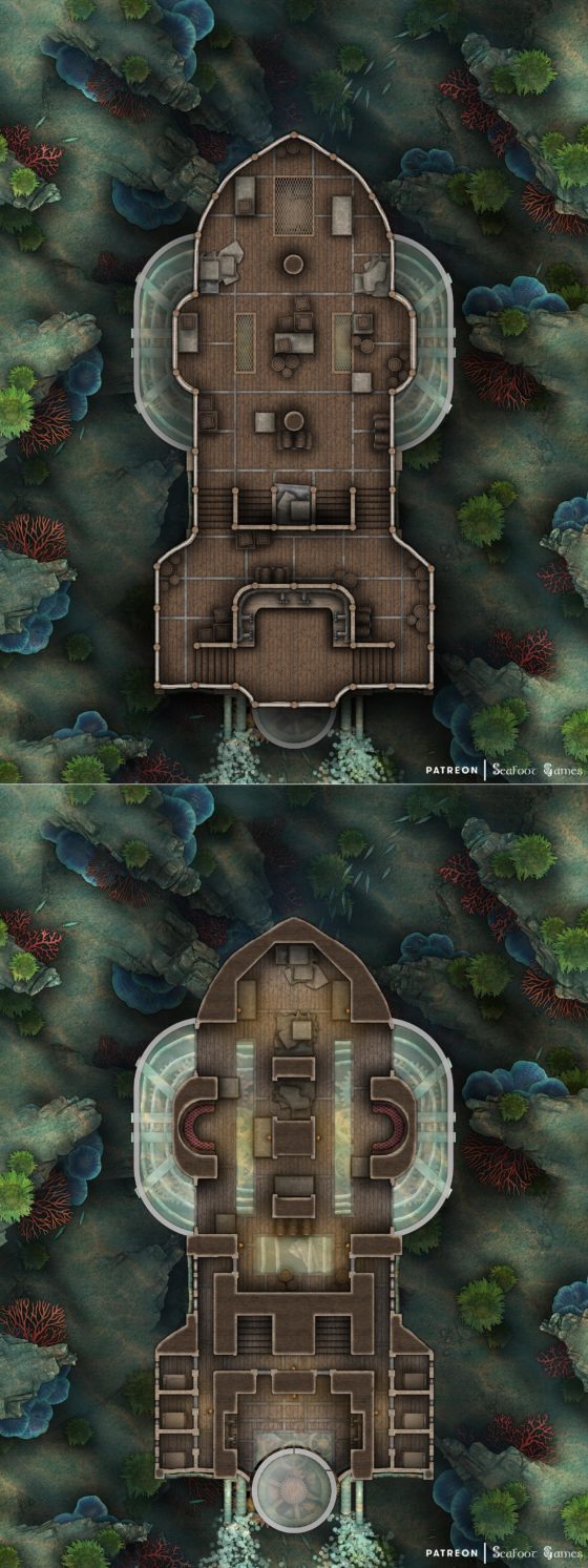 Gnomish Submarine Free Multi Level TTRPG Battlemap With Adventure