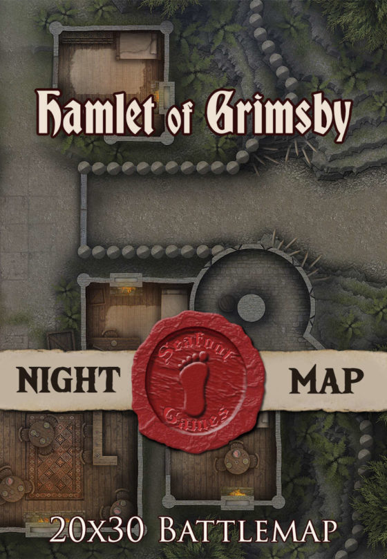 Hamlet of Grimsby (Night) 30x20 DnD Battlemap