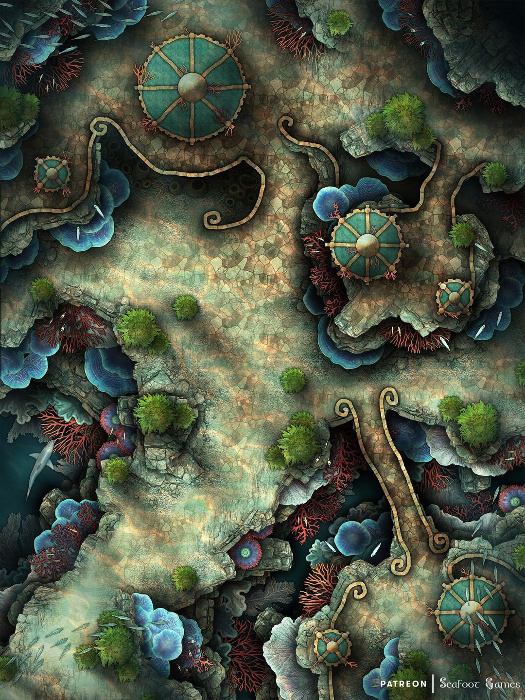 Free D&D Battlemap - Underwater Coral Village • Seafoot Games