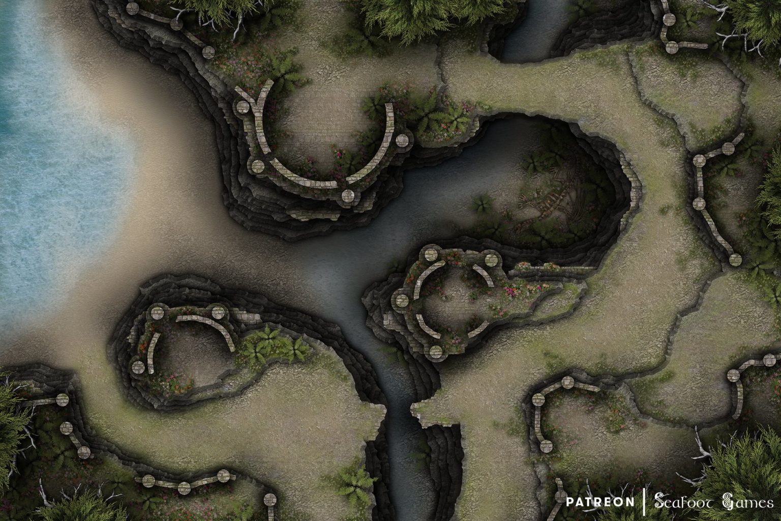 Free Ttrpg Battlemap Blossoming Ruins Seafoot Games