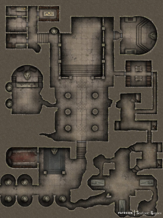 Free TTRPG Battlemap – Ruined Dwarven Vaults • Seafoot Games