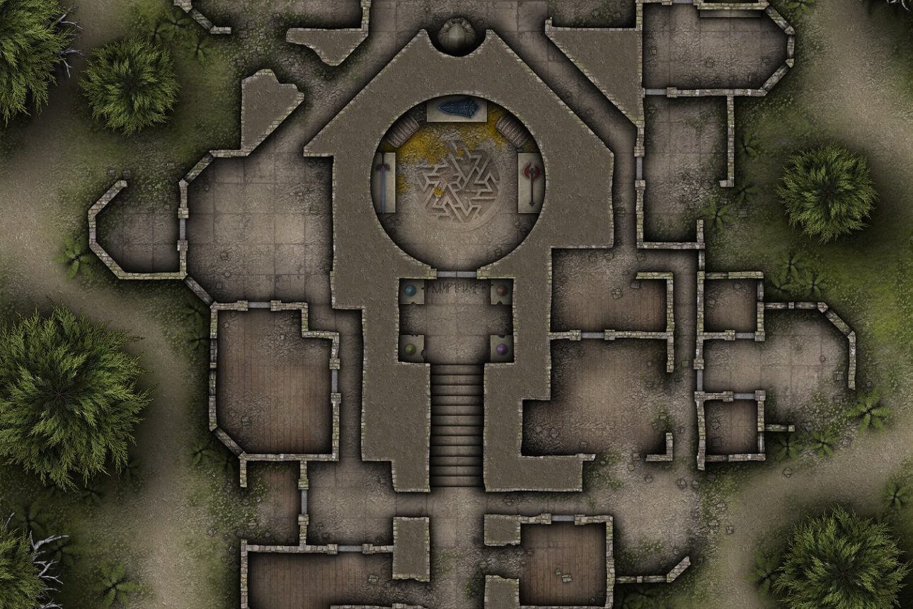 Free TTRPG Battlemap – Ruins of the Great Vault • Seafoot Games