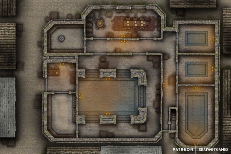 Free TTRPG Battlemap – Crime Lord’s Bath House • Seafoot Games