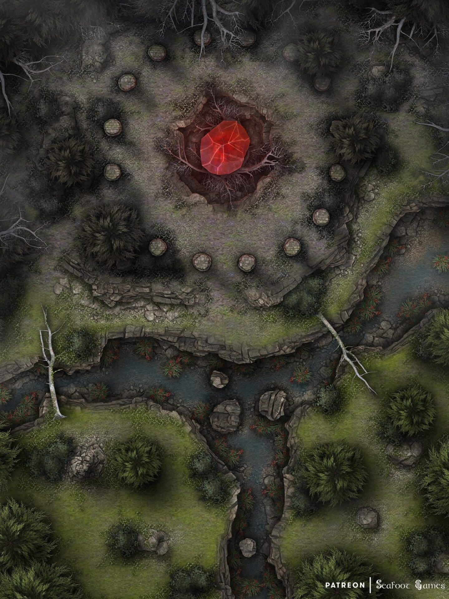 Free 40x30 D&D battlemap of Cursed Crystal of the Shadow