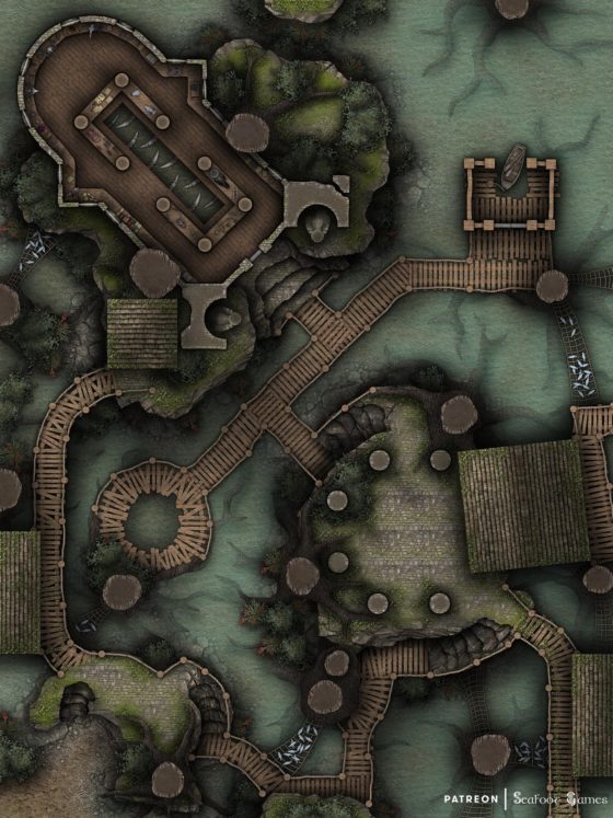 Mangrove Swamp Fishing Village Free Battlemap & Adventure