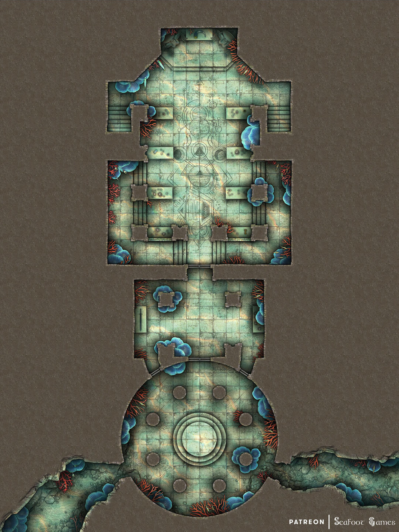 Free Multi Level Dandd Battlemap With Adventure Sunken Coastal Temple