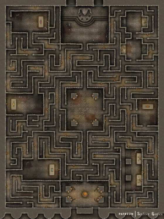 Free TTRPG Battlemap with Adventure – Minotaur's Maze • Seafoot Games