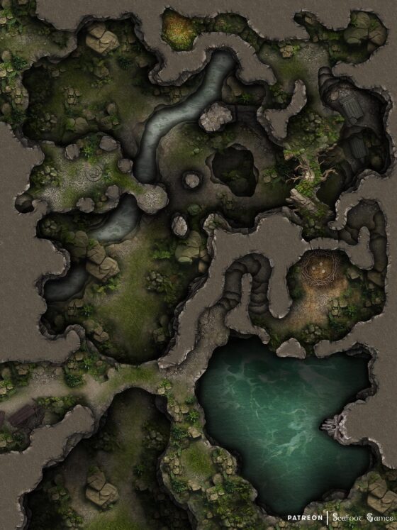 Greenbelt Cavern Lagoons Free 40x30 Multi-Level Battlemap & Adventure ...