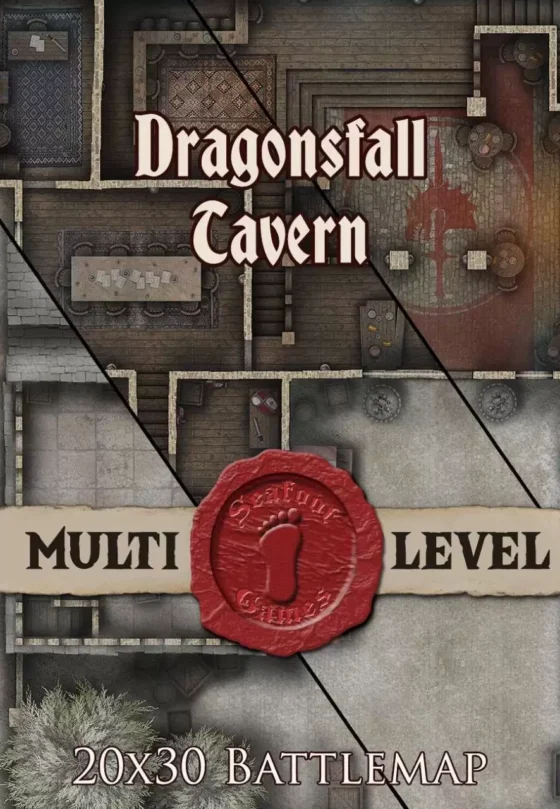 Dragonsfall Tavern Multi-Level TTRPG Battlemap Cover