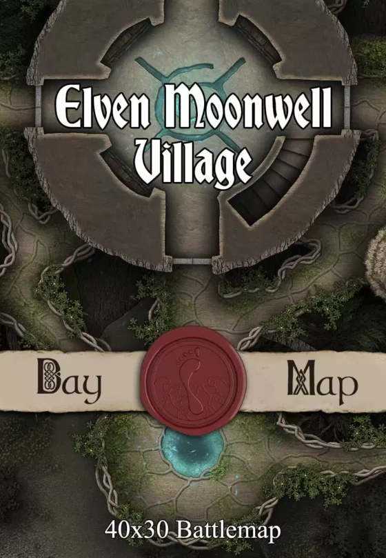 Elven Moonwell Village TTRPG Battlemap Cover