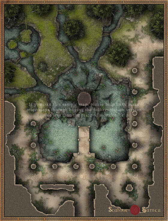 Ruined Temple of Eternal Spring 40x30 Battlemap with Adventure (FoundryVTT-Ready!)